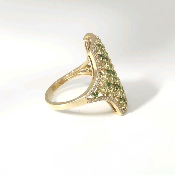 Beautiful 14k Yellow Gold Natural Peridot And Savorite Diamond Ring size 6.5 - Picture 5 of 7